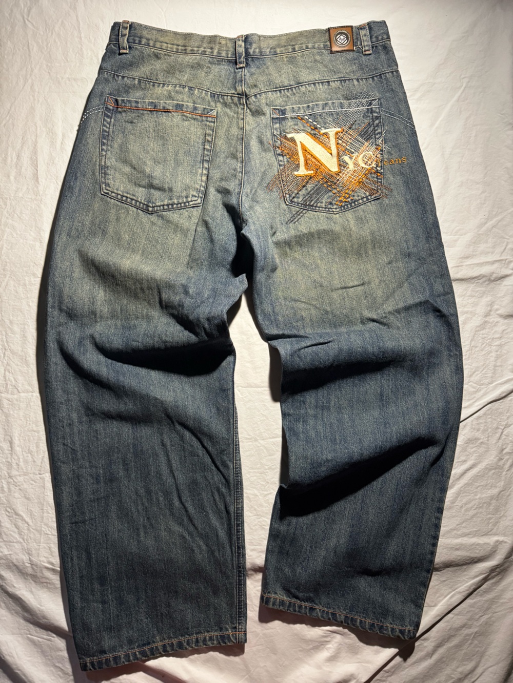 VINTAGE Y2K 212 NYC Brand Denim Embroidered Baggy Blue Men's Jeans Size 44x33